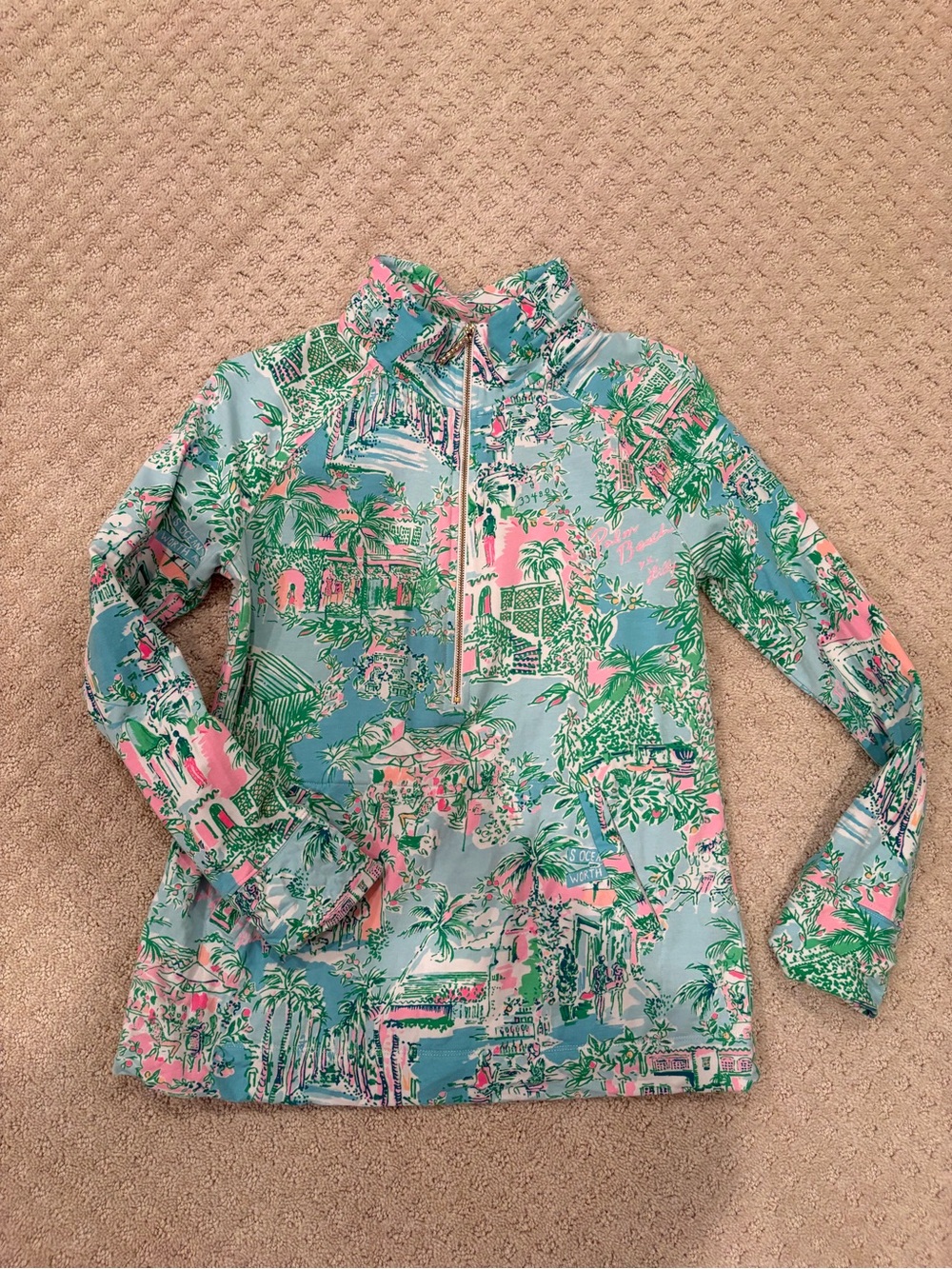 Lilly Pulitzer Blue, Pink & Green Palm Beach Skipper Popover Quarter Zip